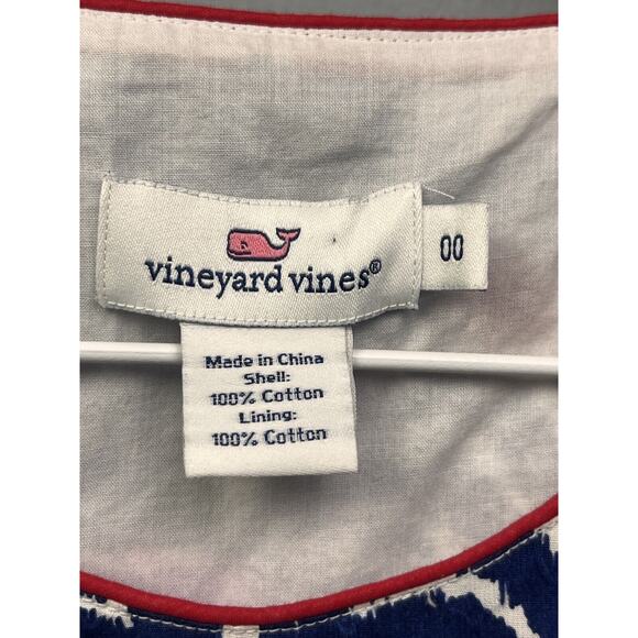 Vineyard Vines Whale Tail Tile Embroidered Dress Womens size 00 Blue Sleeveless - Picture 4 of 6
